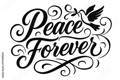 Elegant Peace Calligraphy. “Peace Forever”. Elegant modern calligraphy lettering with bold and saturated thick