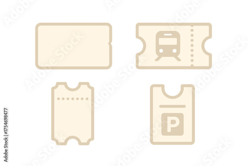 Collection of four beige tickets including train travel and parking passes