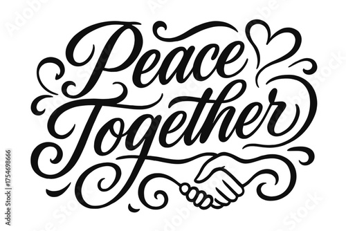 Peace Together Artistry. “Peace Together”. Elegant modern calligraphy lettering with bold and saturated thick