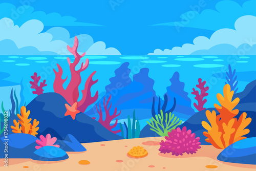 Vibrant coral reef under crystal clear ocean water vector illustration