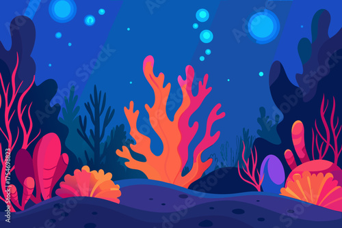 Vibrant coral reef illustration deep ocean marine life vector