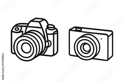 Outline icons showing professional DSLR and compact point and shoot cameras