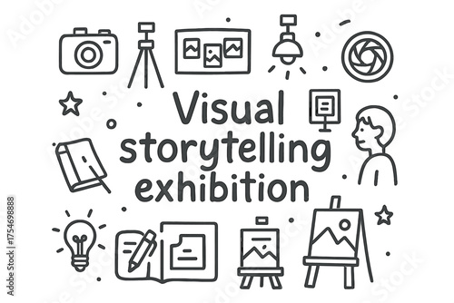 Visual Storytelling Doodles. Visual storytelling exhibition. Hand-drawn doodle illustration of Visual