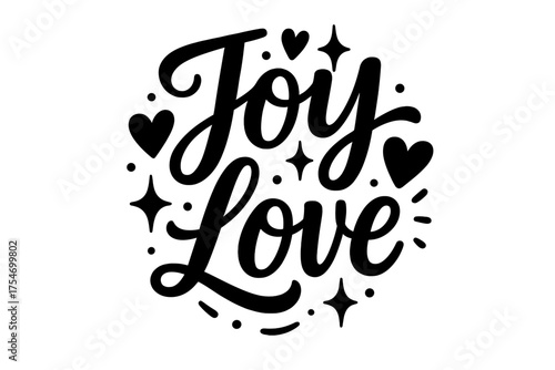 Joyful Love Lettering. “Joy Love”. modern hand lettering, smooth curves, balanced composition, clear readable