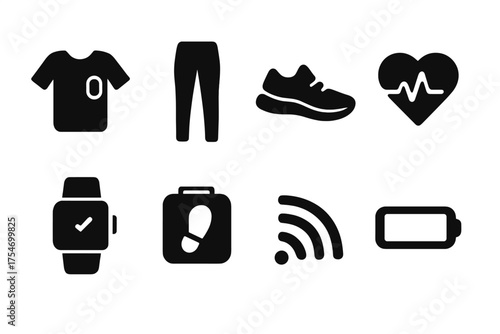Smart Apparel Icons. Smart Apparel. Filled icon set of Smart Apparel: smart shirt, leggings, running shoes,