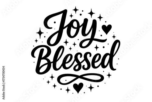 Joy Blessed Lettering. “Joy Blessed”. modern hand lettering, smooth curves, balanced composition, clear