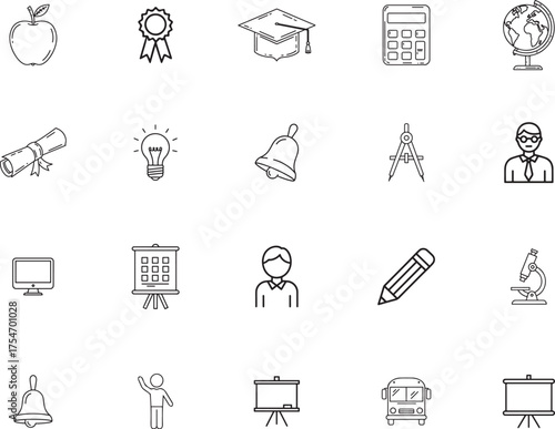 Teachers Day and School Education Line Icon Set