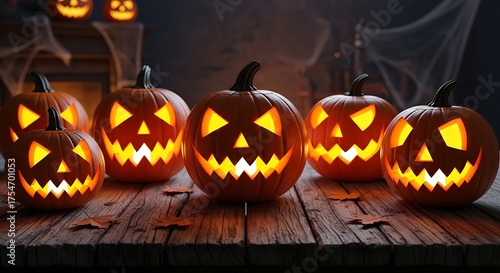 Halloween pumpkins on a wooden table