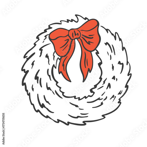 Hand drawn chalk Christmas wreath Retro vintage new year party. Decorative design element for holiday. Vector doodle illustration