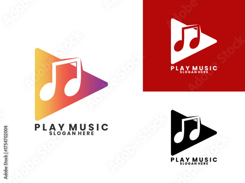 play music with triangle logo design vector template