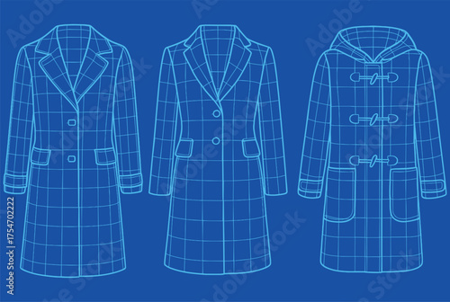3D Dress and Blazer Wireframe Vector Illustration