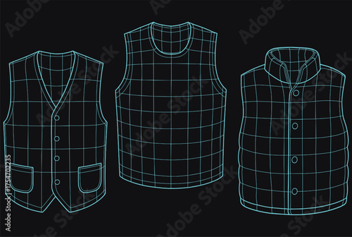 3D Wireframe Vector of Stylish Vests and Tops