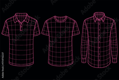3D Wireframe Shirts and Polo Vector Illustration