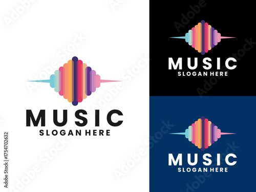 music equalizer full color logo design vector template