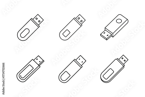 usb stick line art vector illustration