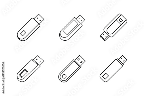 usb stick icon line art vector illustration