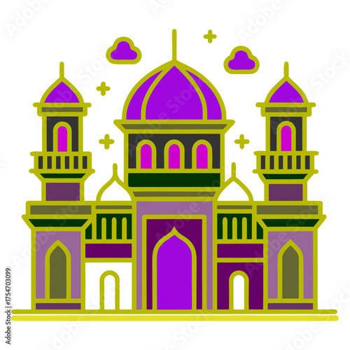 Vibrant Mosque Vector Illustration – Minimalist Islamic Outline Design