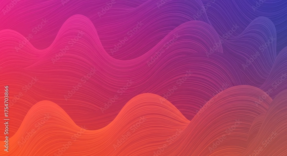 Fototapeta premium Abstract wavy lines form a gradient from orange to purple.