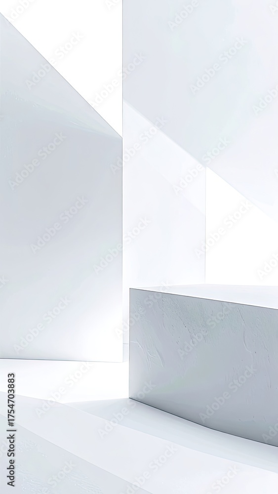 Fototapeta premium Minimalist white architectural space with geometric forms and soft lighting