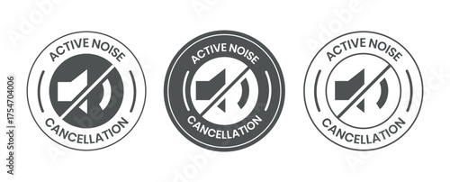 Active noise cancellation badge template. Suitable for sound control and reducing information sign. Active noise label. Anti rust logo, label, sign, badge, symbol, banner, isolated illustration.