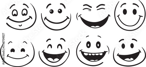 A vector illustration set of funny cartoon faces and monster characters with various expressions, mouths, and eyes for a cute comic design