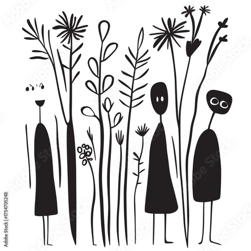 outline vector illustration of joyful gatherings in nature