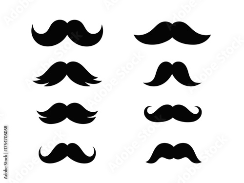 Collection of Black Mustache Silhouettes on White Background Featuring Varied Styles
