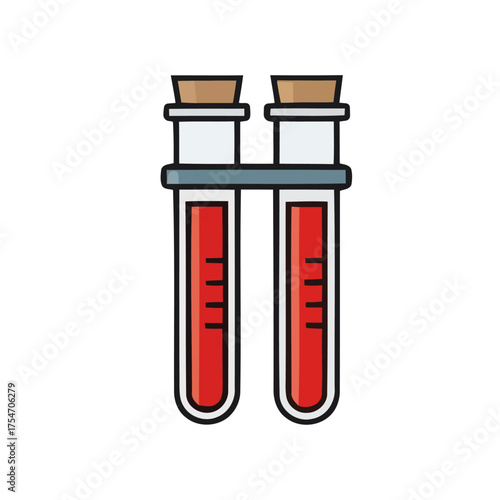 Two Red Liquid Filled Test Tubes with Cork Stoppers on a Rack
