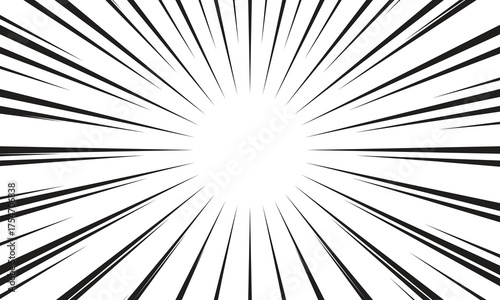 Black and white radial lines background in comic book. Manga speed frame. Vector eps10