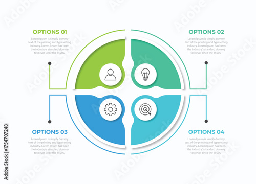 Circle chart infographic template with 4 options for strategy presentations. Vector illustration
