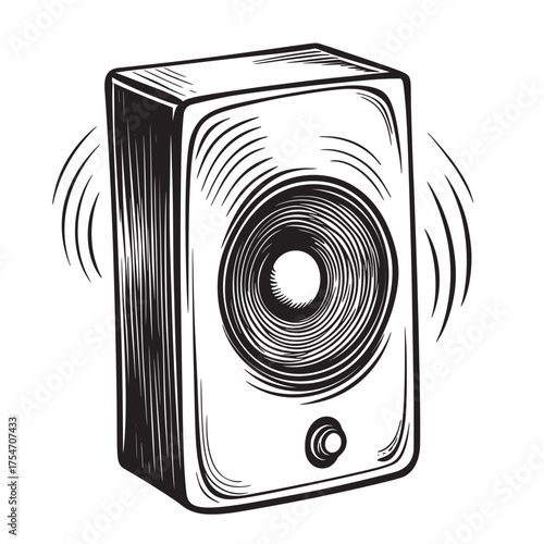 sketch outline illustration of speaker with degree sound