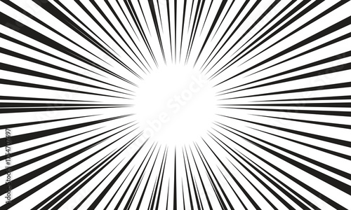 Black and white radial lines background in comic book. Manga speed frame. modern design