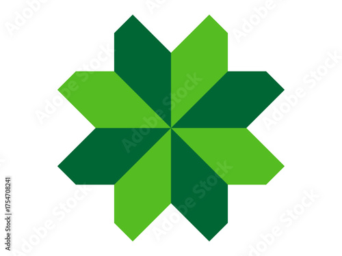 Green quilt star cloverleaf icon on white background. Clipart image isolated on background.
