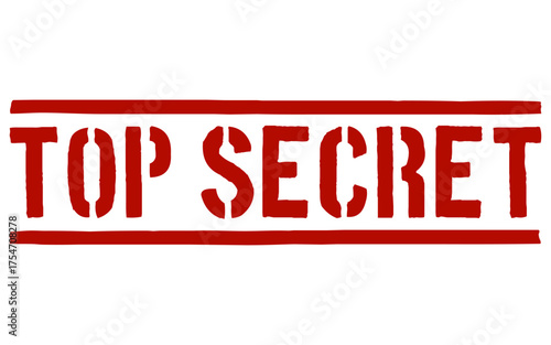 Red top secret stamp text on white background. Clipart image.