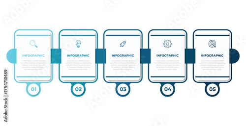 Concept of arrow business model with 5 successive steps. Five colorful graphic elements. Timeline design for brochure, presentation. Infographic design layout