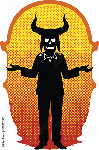 Dark fantasy silhouette, spooky horned figure, creepy phantom artwork, haunted night design, scary monster illustration, horror themed, supernatural character, graphic novel style