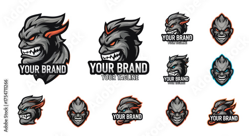 Collection of fierce gorilla head esports logo designs for gaming brands.
