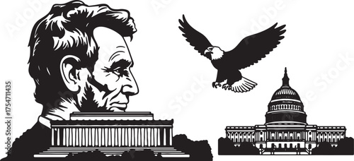 American symbols vector illustration featuring lincoln eagle and capitol building