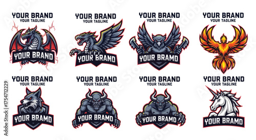 Collection of Mythical Creature and Animal Logos for Branding.