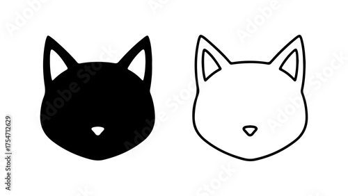 Cat heads outline and silhouette with transparent background