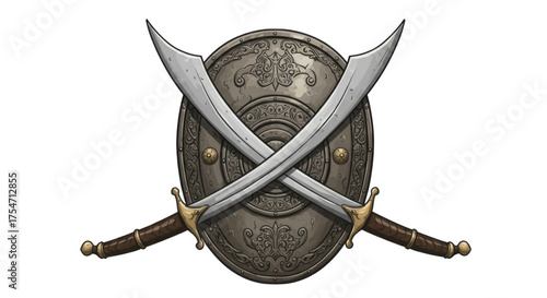 Heraldic Emblem of Crossed Swords and Shield, Symbolizing Honor and Bravery