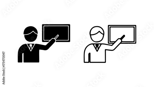 Teacher presenting at chalkboard with transparent background