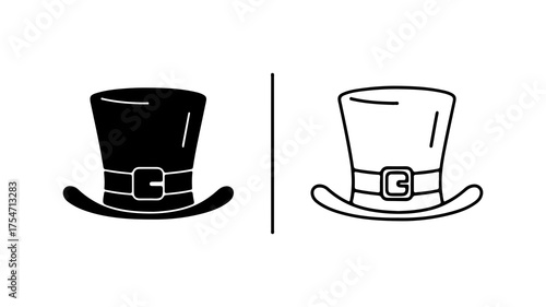 Top hats with black and white variations with transparent background