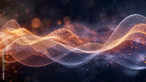 Abstract wave background with light particles in soft colors.