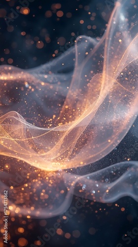 Abstract wave background with light particles in soft colors.