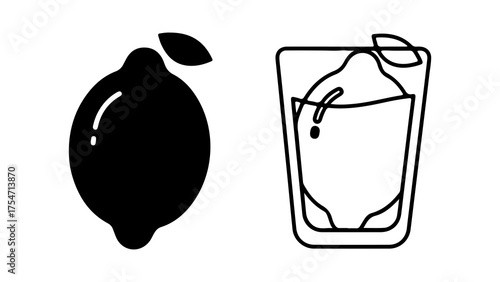 Lemon and glass of juice with transparent background