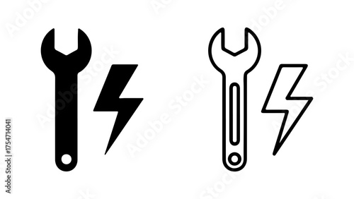 Wrench and lightning bolt icons with transparent background