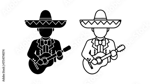 Mariachi musician playing guitar with transparent background