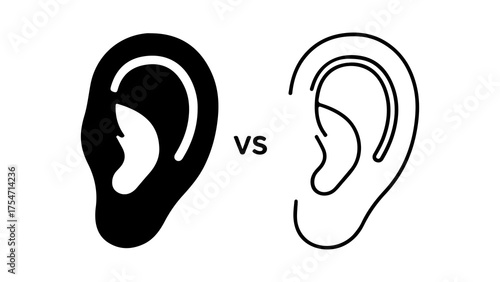Ear comparison outline and solid with transparent background