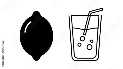 Lemon and drink with straw with transparent background